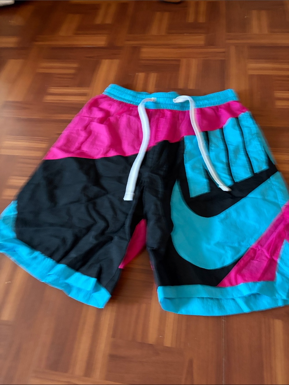 Nike Men's Pink, Teal & Black Colorblock Athletic Shorts